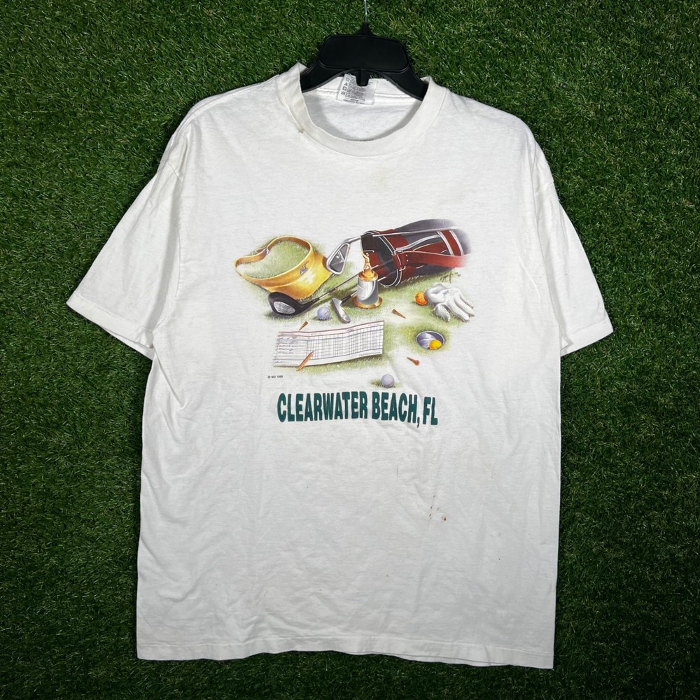 Vintage‎ 1999 PowerPro Oneita Clearwater Beach Florida Golf T-Shirt White Large